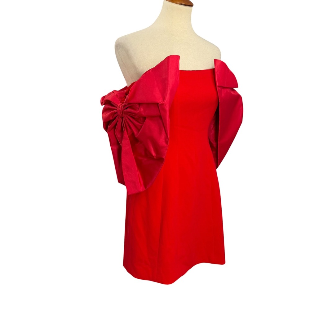 TOCCIN Bow Sleeve Mini Dress Size 6 Red Strapless Cocktail‎ Party New